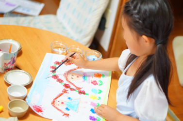 絵具お絵描き、色混ぜ遊び