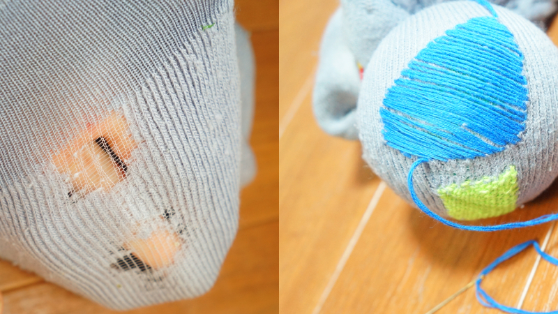 まるでこたつソックスの穴を塞ぐ！ダーニングリペア